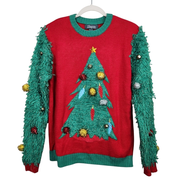 Ugly Christmas Sweater UCS Furry Decorated Christmas Tree Metallic Womens Size S - Picture 1 of 7